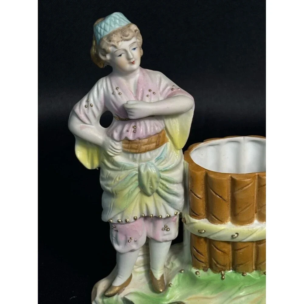 Vintage Occupied Japan Porcelain Bisque Victorian Woman Vase By Paulux 6.5”